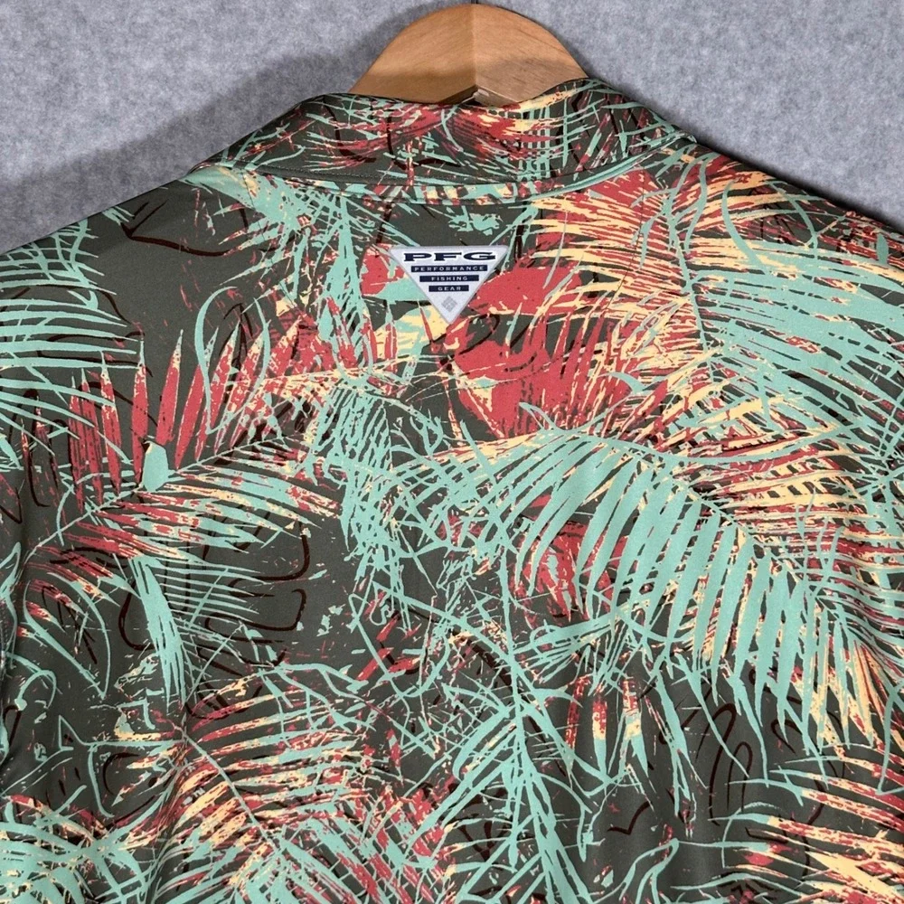 Columbia PFG Mens Super Slack Tide II Stretch Polo Tropical Palm Green L FM2209